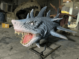life-size animatronic shark monster head prop for haunted house