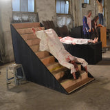 female ghost animatronic crawling down staircase with blood-stained face