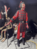 Chinese zombie warrior animatronic in red armor for haunted maze or horror attraction
