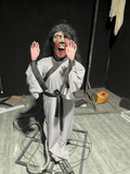 Chinese ghost lady animatronic prop in traditional robe with screaming horror face