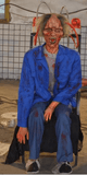zombie animatronic in electric chair with flashing lights and head wires