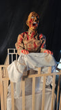 Jump-Sitting Zombie in Crib Animatronic with Screaming Effect-G015
