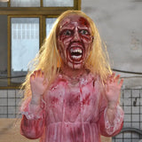 Lifelike Blonde Zombie Sculpture with Pneumatic Technology and Eerie Sound Effects DINOSKY