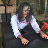 Realistic Half-body Zombie on Bed Pneumatic Chupacabra Statue with Movable Features for Haunter House DINOSKY