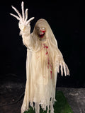 White Robe Skeleton Animatronic – Hooded Horror Prop-G088
